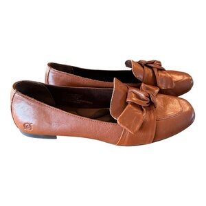 Born Carrine Brown Leather Bow Slip-On Loafer Timeless Classic Sz 9.5